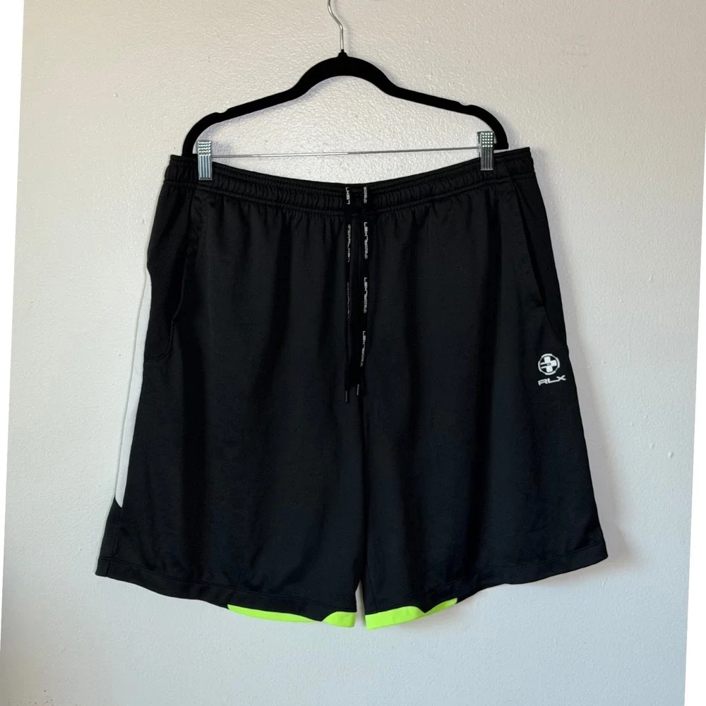 Ralph Lauren RLX Men's XXL Black Athletic Performance Shorts Neon Green Light